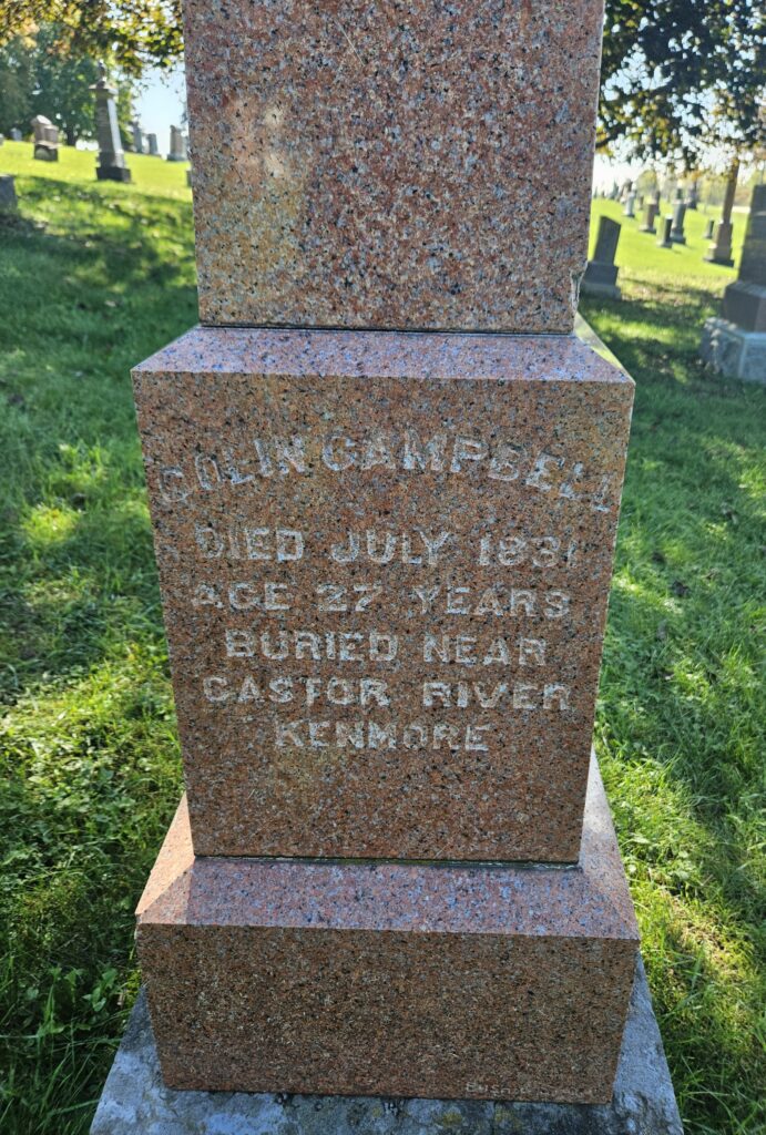 Colin Campbell Grave Marker Springhill Cemetery - Osgoode Community Chronicles